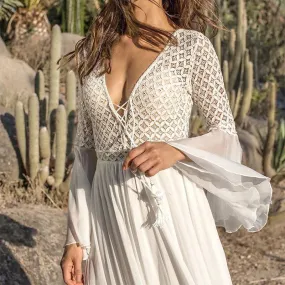 2024 Holiday Chic V-Neck Long Flare Sleeve Boho Maxi Dress