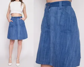 70s Boho Denim A Line Mini Skirt - Small, 26"