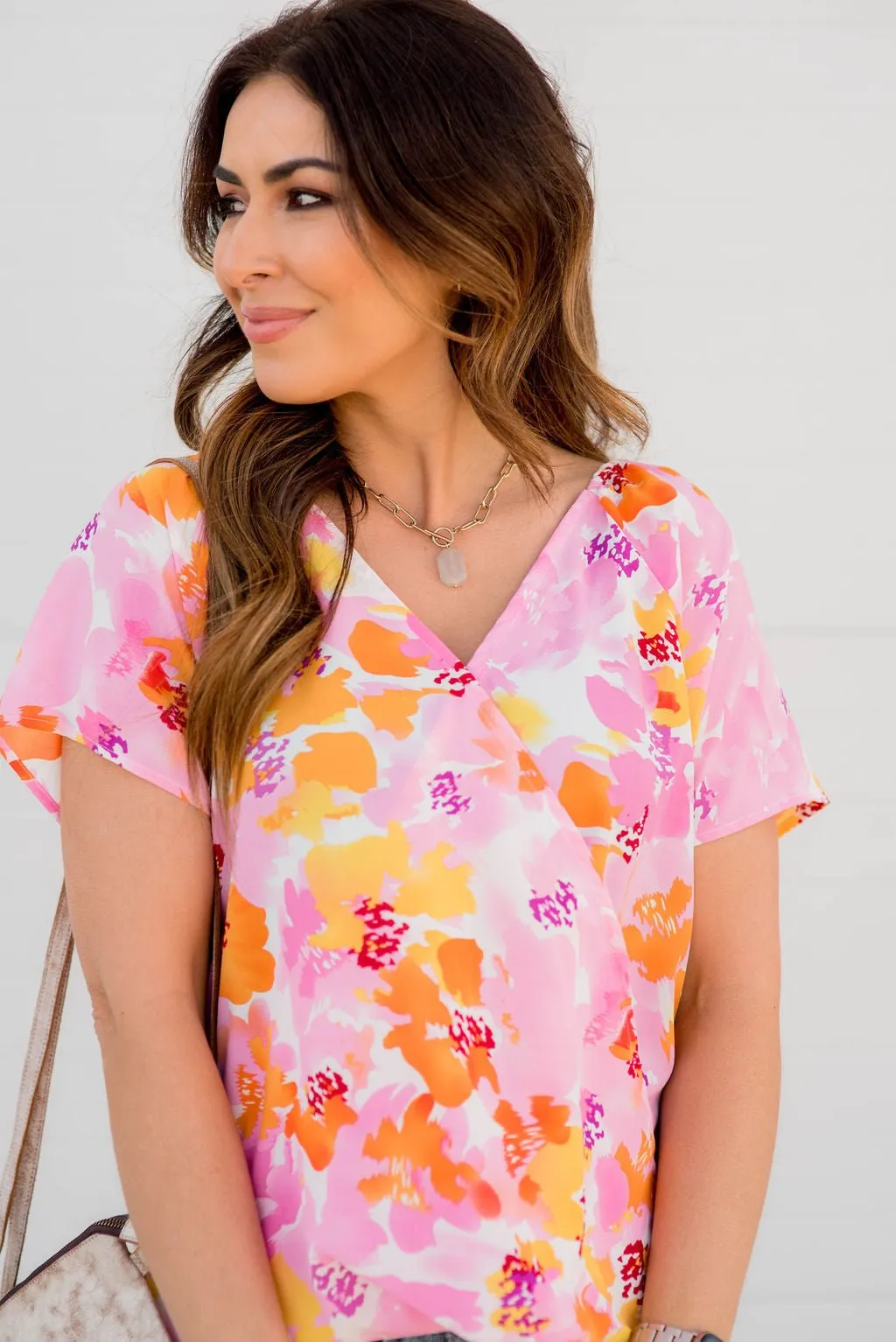 Bold Floral Faux Wrap Tee