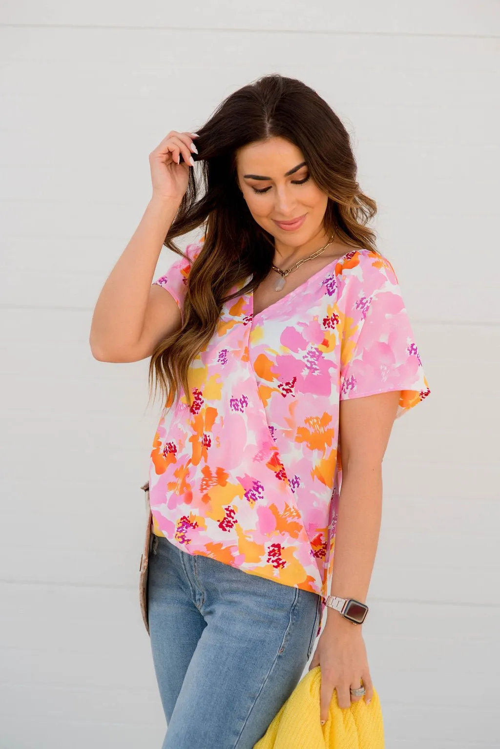 Bold Floral Faux Wrap Tee