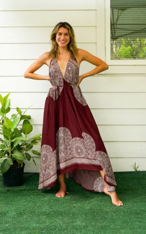 Burgundy Mandala Goddess Maxi Dress