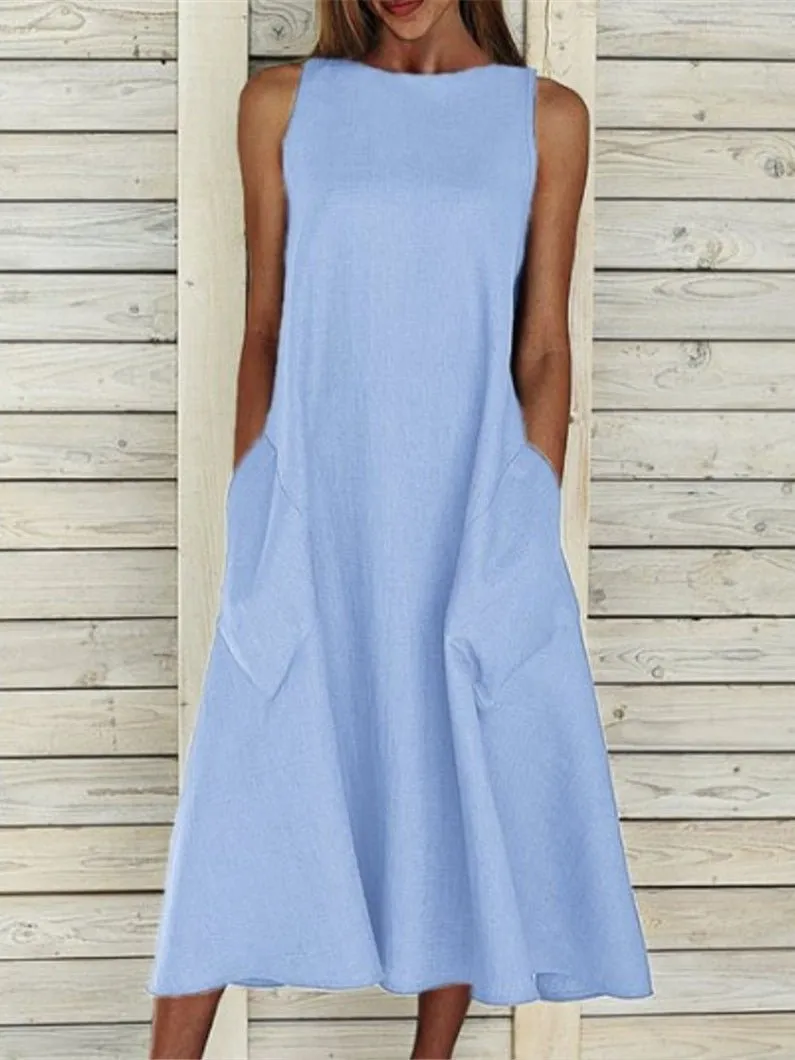 Casual Solid Sleeveless Pocket Dress