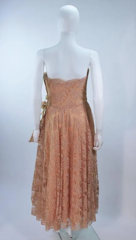 CEIL CHAPMAN 1950s Nude Lace Strapless Cocktail Dress Size 4