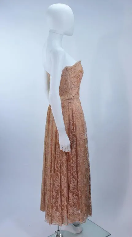 CEIL CHAPMAN 1950s Nude Lace Strapless Cocktail Dress Size 4