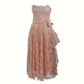 CEIL CHAPMAN 1950s Nude Lace Strapless Cocktail Dress Size 4