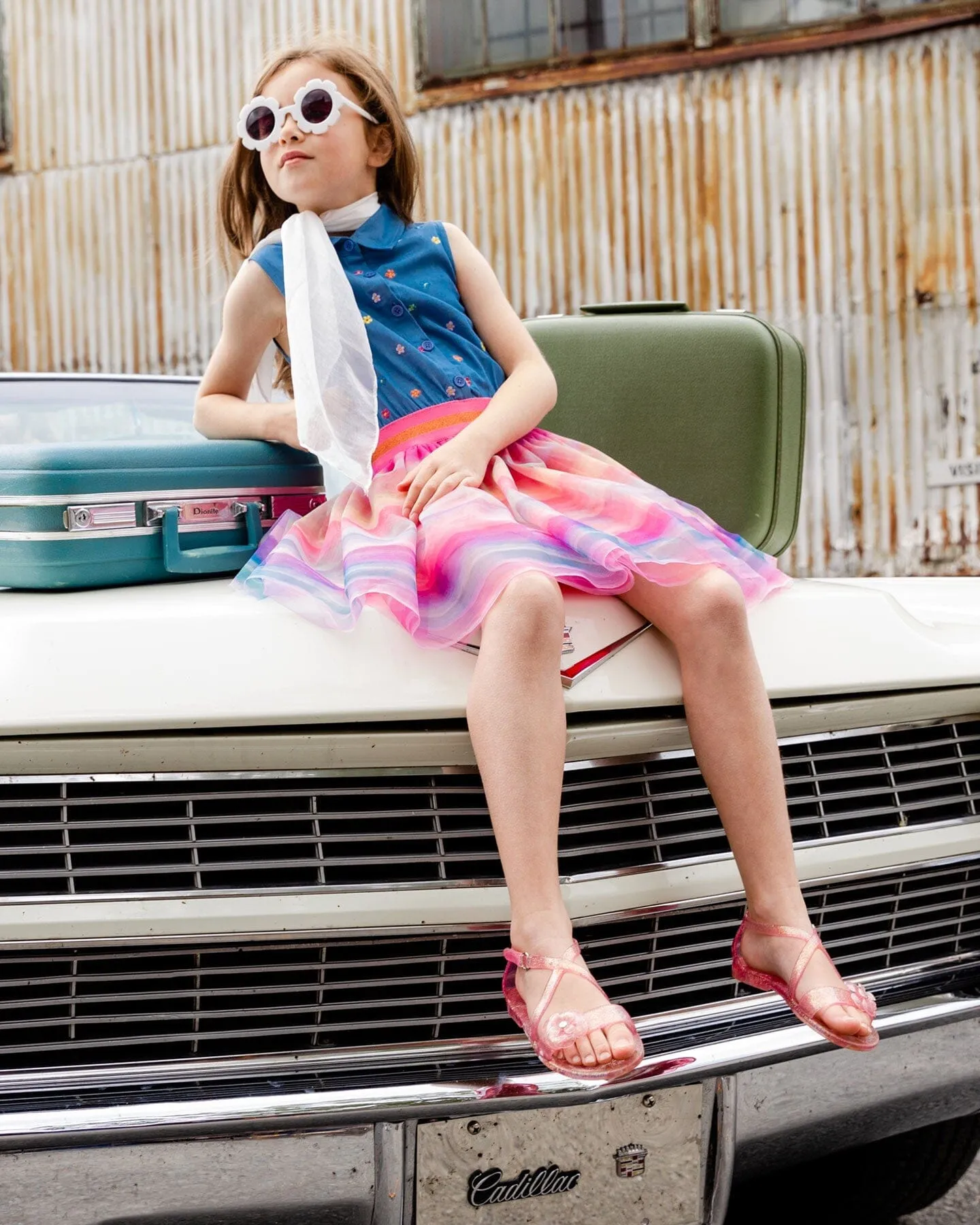 Chambray And Tulle Rainbow Mesh Dress