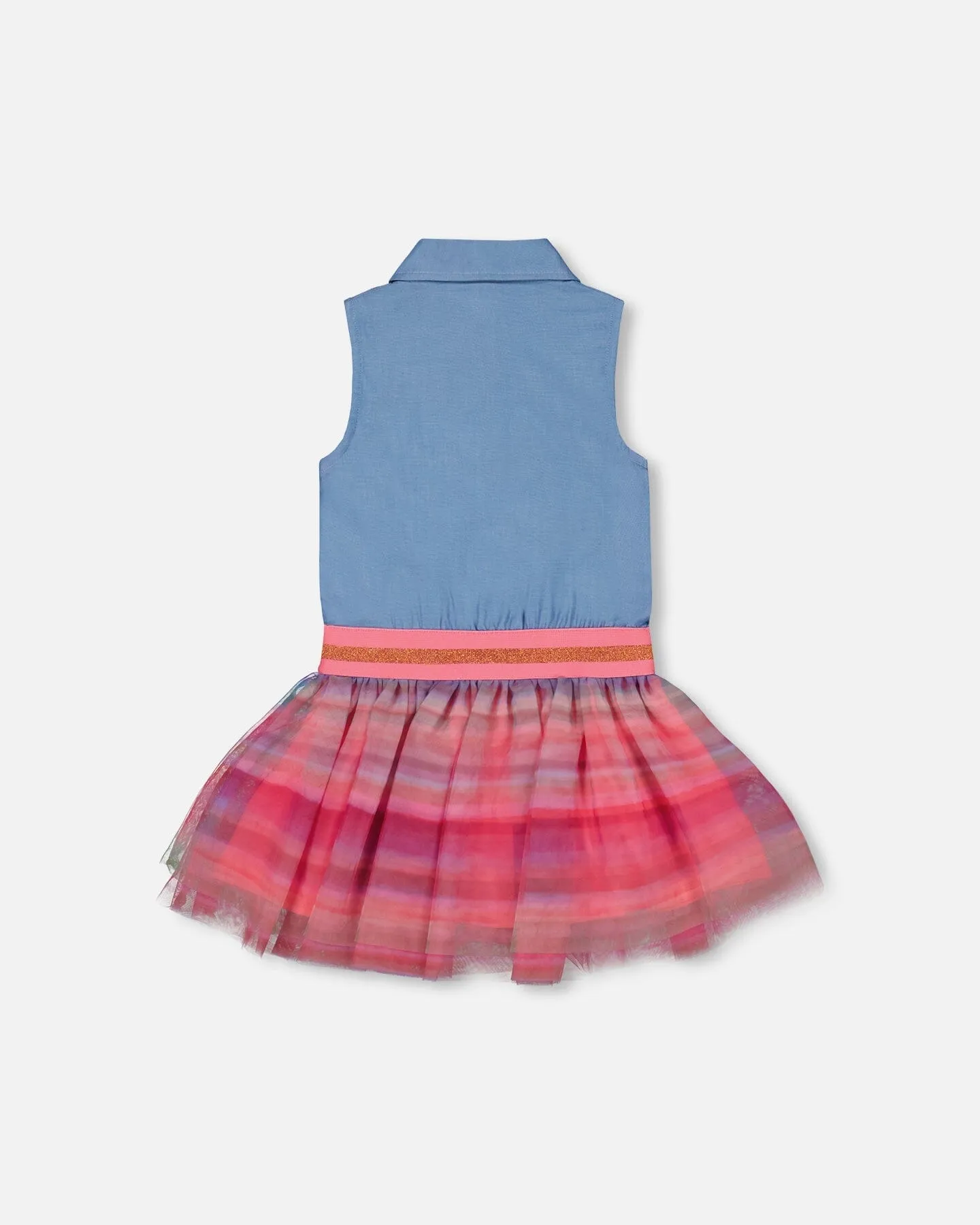 Chambray And Tulle Rainbow Mesh Dress