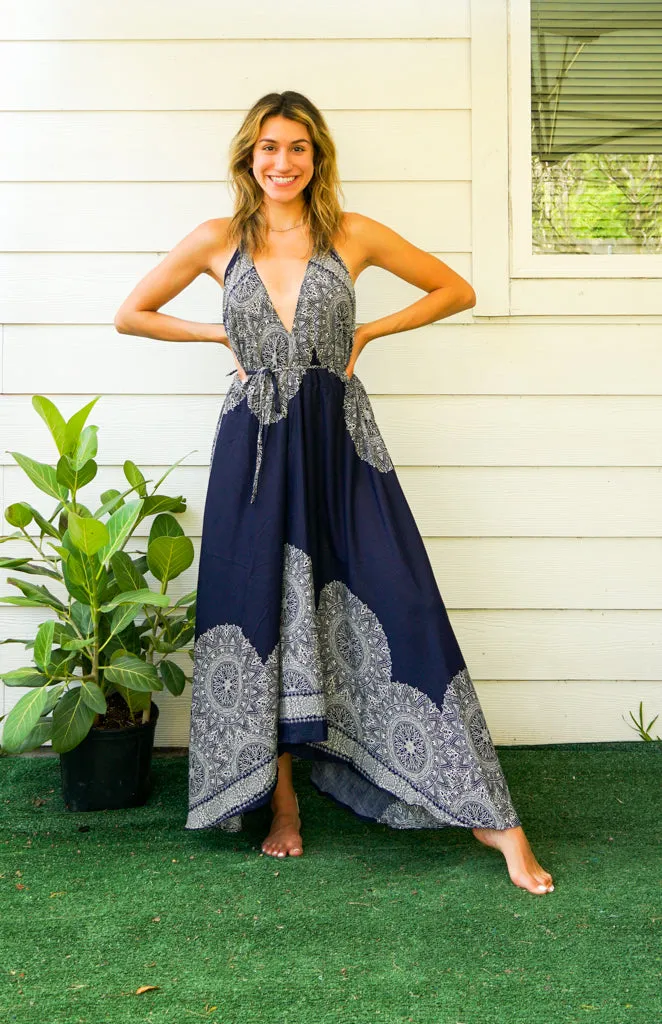 Dark Blue Mandala Goddess Maxi Dress