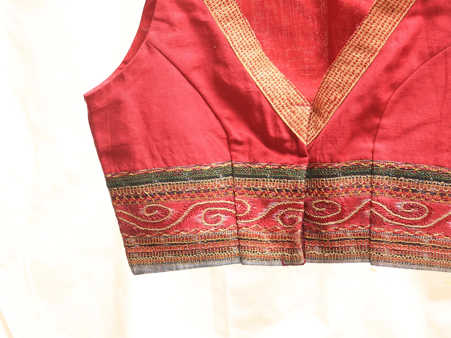 Dark red, cotton, Hand embroidery blouse