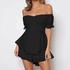 deanwangkt Solid Color Ruffle Women Rompers Sexy Off Shoulder Jumpsuit Female Summer Fashion Short Sleeve Women Rompers Bodysuit