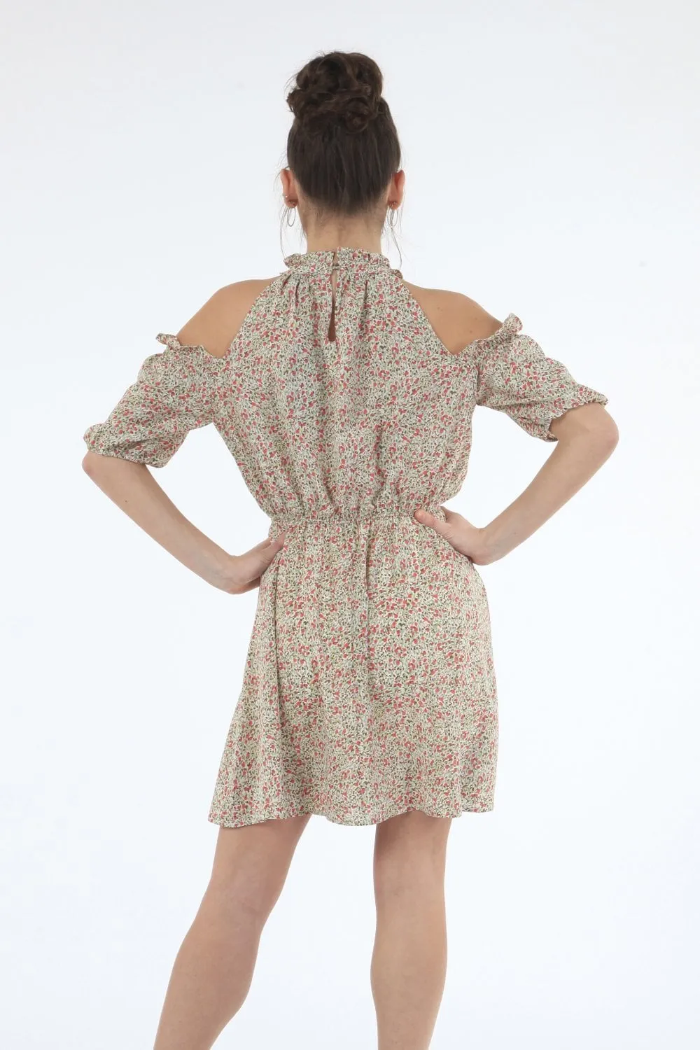 Double Second Cold Shoulder Floral Dress