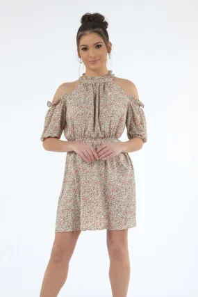 Double Second Cold Shoulder Floral Dress