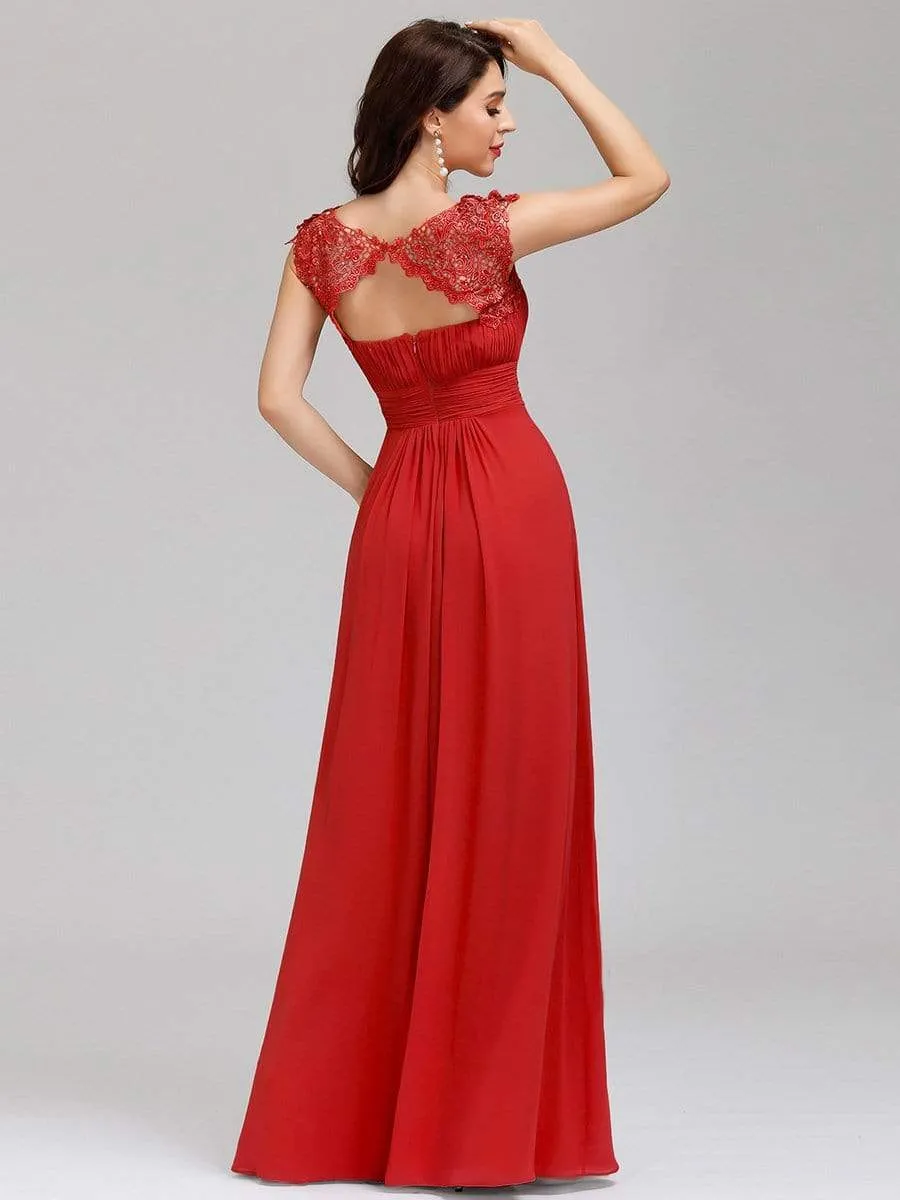 Elegant Maxi Long Lace Bridesmaid Dress with Cap Sleeve