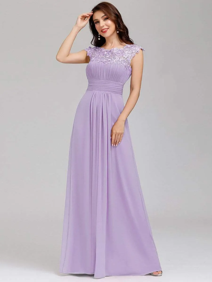 Elegant Maxi Long Lace Bridesmaid Dress with Cap Sleeve