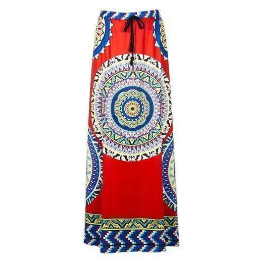 Fits 25 - 45" waist, African, Boho Print Beach Maxi High Waist Skirts