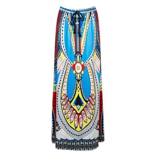 Fits 25 - 45" waist, African, Boho Print Beach Maxi High Waist Skirts