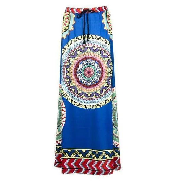 Fits 25 - 45" waist, African, Boho Print Beach Maxi High Waist Skirts