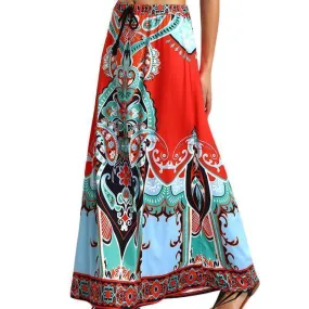 Fits 25 - 45" waist, African, Boho Print Beach Maxi High Waist Skirts