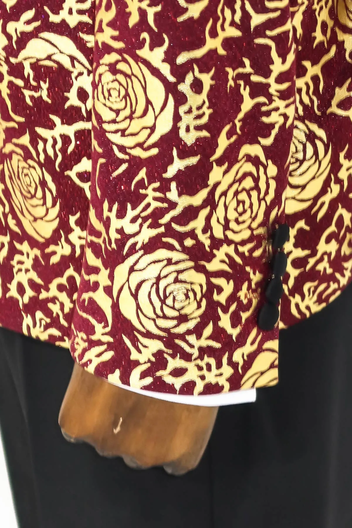 Gold Rose Patterned Slim Fit Burgundy Men Shinny  Blazer - Wessi