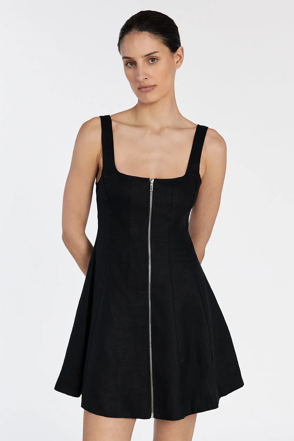 HARRIET BLACK LINEN MINI DRESS