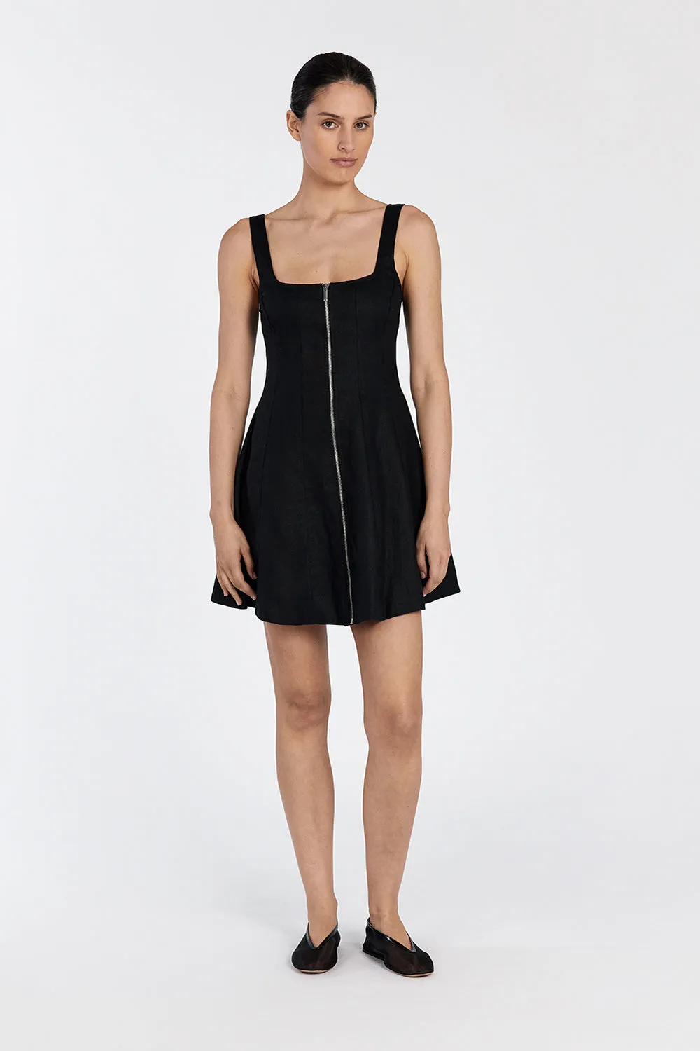 HARRIET BLACK LINEN MINI DRESS