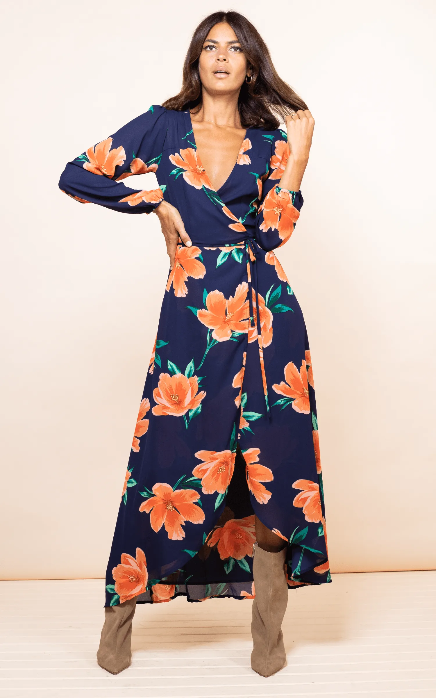 Jagger Maxi Dress in Orange on Navy Blue Tulip