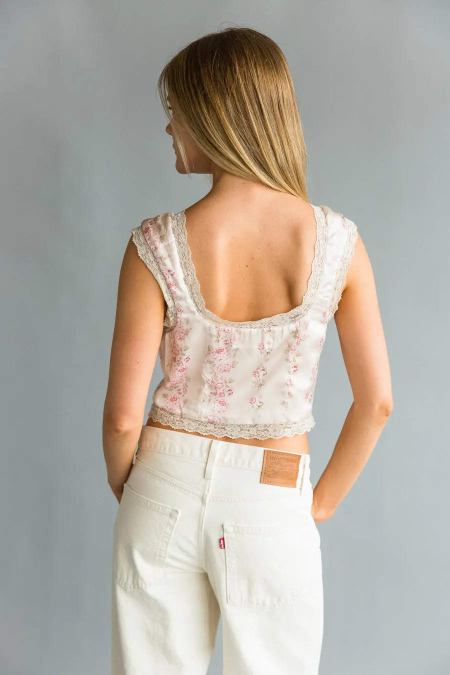 Kaeli Lace Trim Floral Satin Top