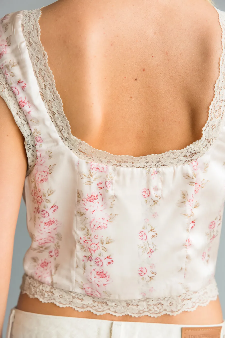 Kaeli Lace Trim Floral Satin Top