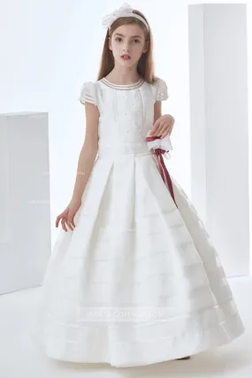 Nectarean Ball Gown Short Sleeve Bow(s) Floor-length Organza Communion Dresses