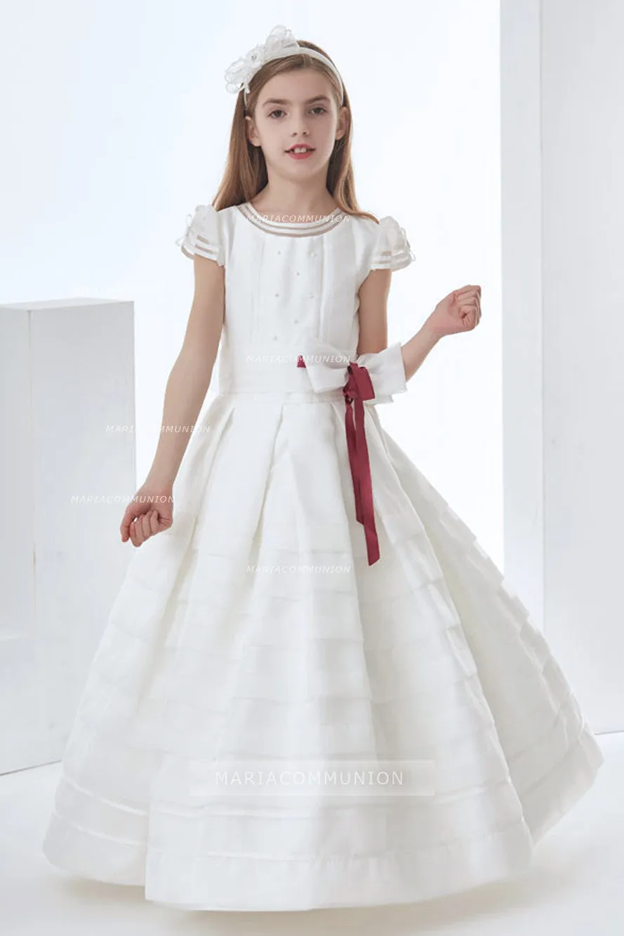 Nectarean Ball Gown Short Sleeve Bow(s) Floor-length Organza Communion Dresses