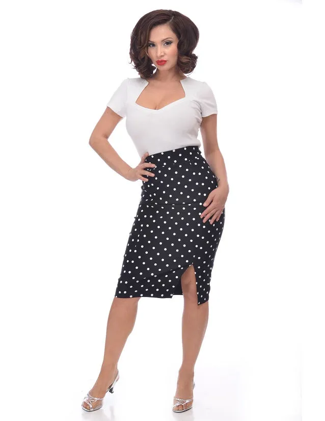 Polka Dot Pencil Skirt in Black