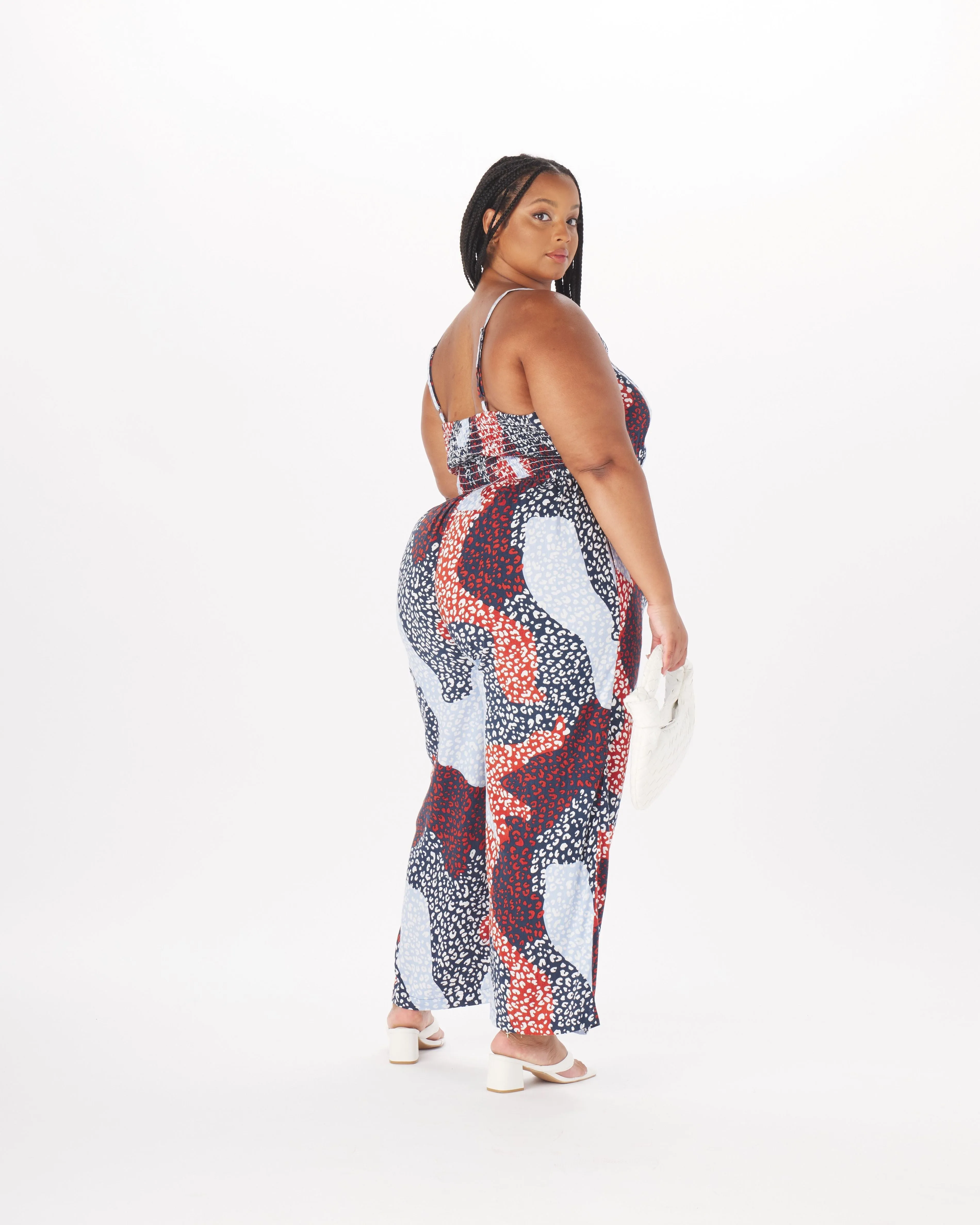 "Benny" Wide Leg Keyhole Jumpsuit in Patchwork Animal