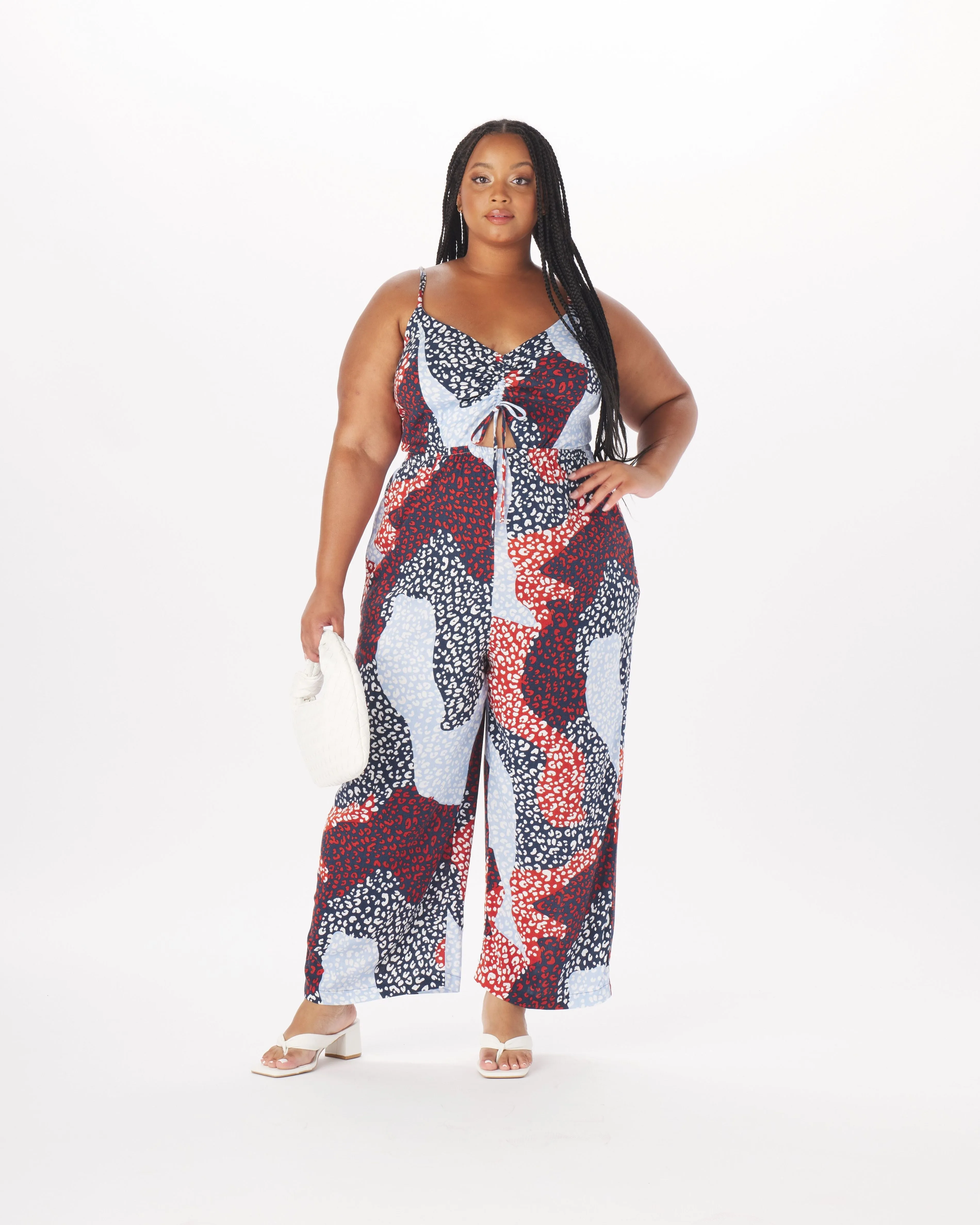 "Benny" Wide Leg Keyhole Jumpsuit in Patchwork Animal