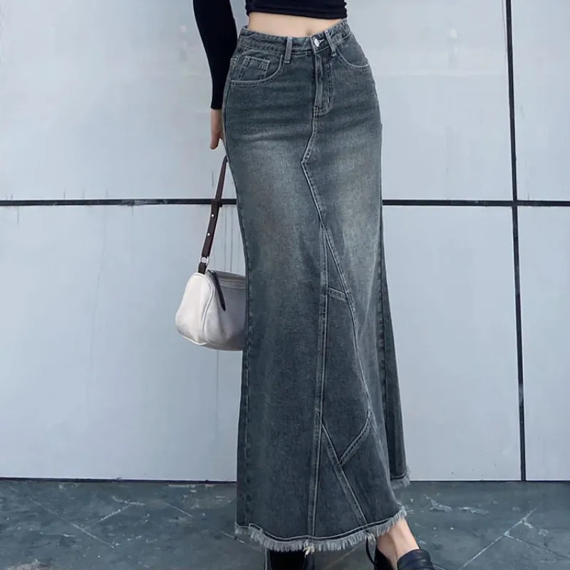 Retro Style All-match Y2K Ankle-length Long Denim Skirts