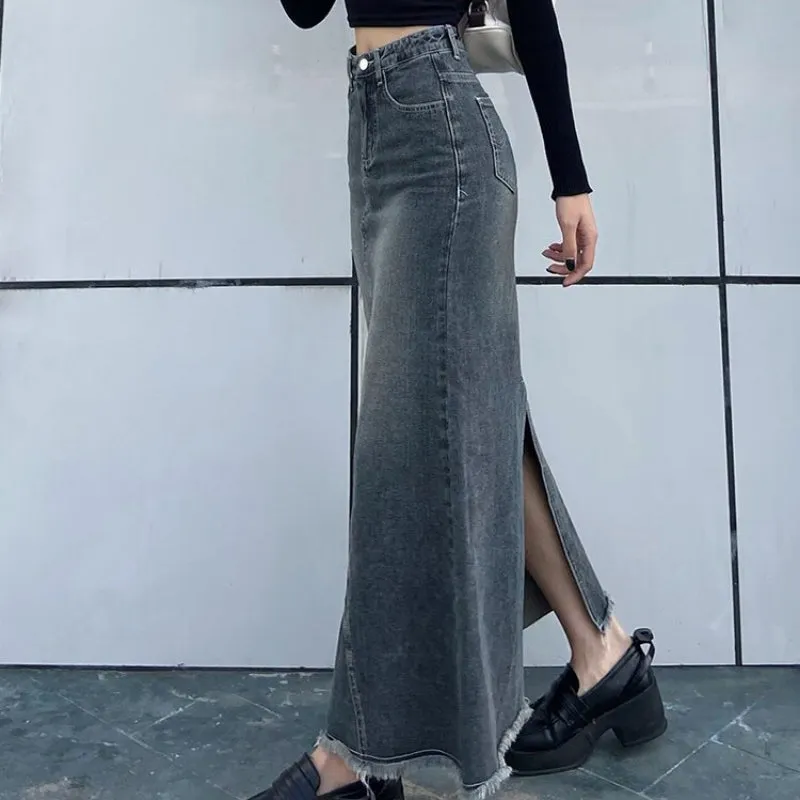 Retro Style All-match Y2K Ankle-length Long Denim Skirts