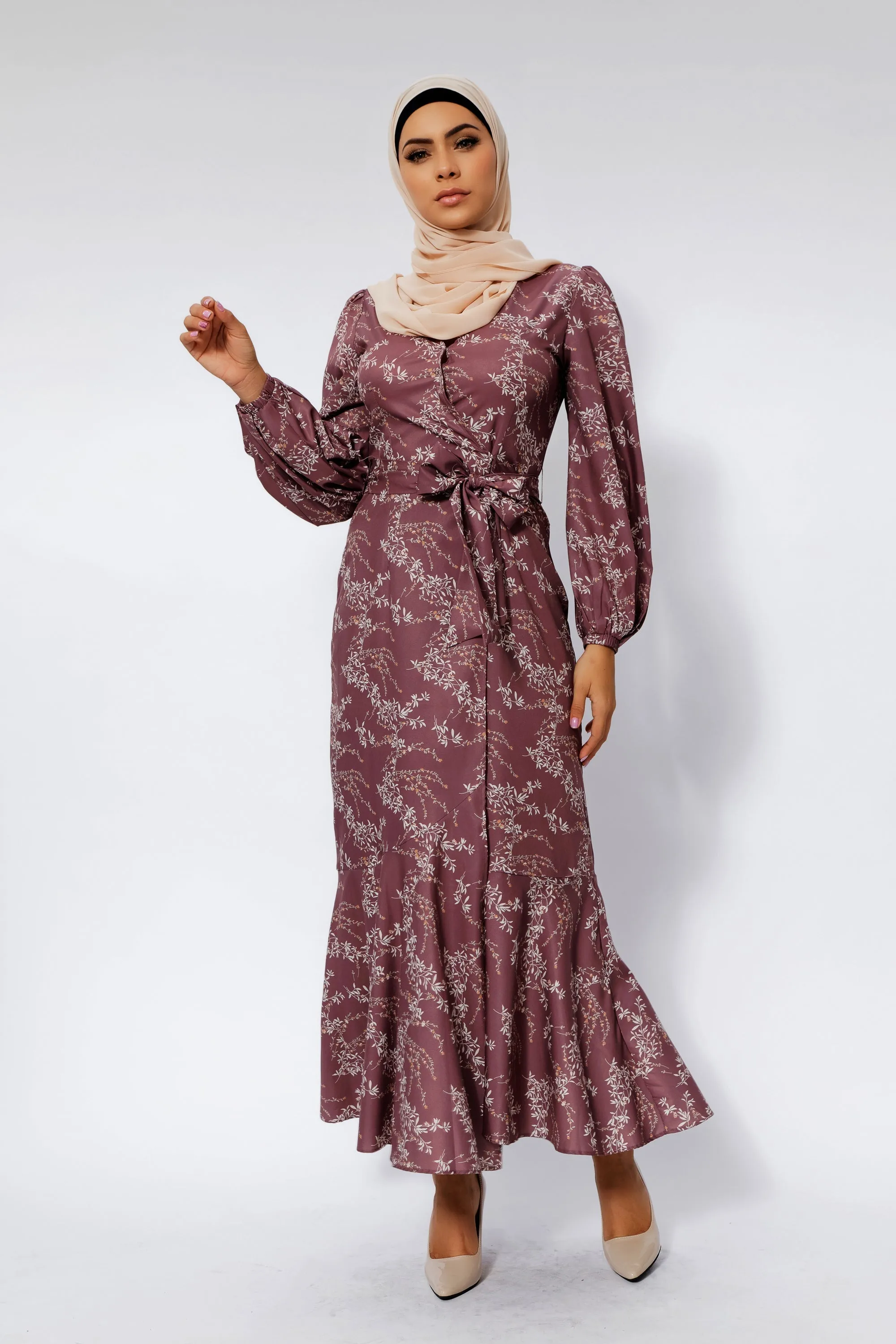 Rose Floral Ruffle Faux Wrap Maxi Dress