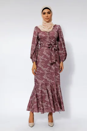 Rose Floral Ruffle Faux Wrap Maxi Dress