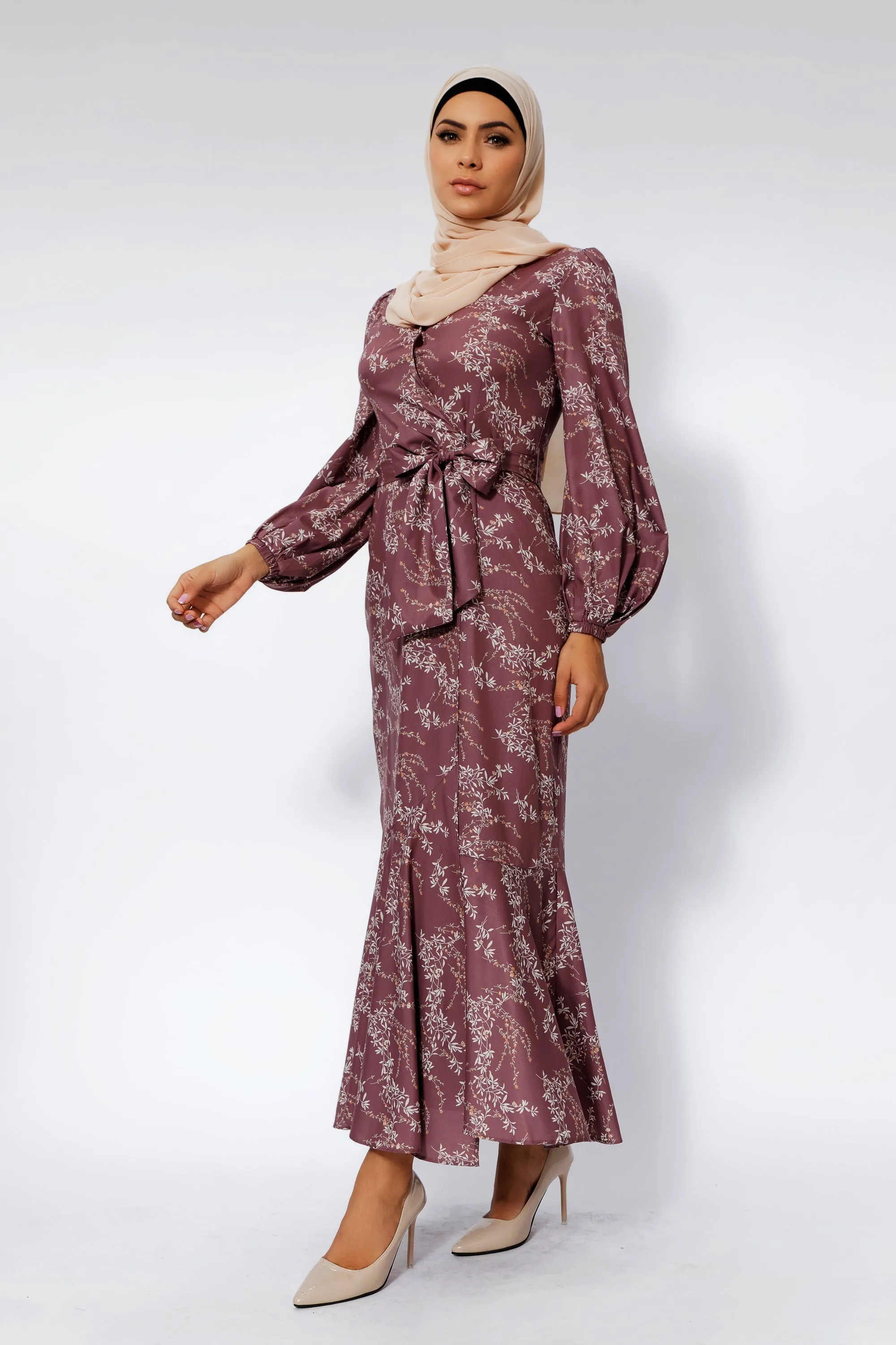 Rose Floral Ruffle Faux Wrap Maxi Dress