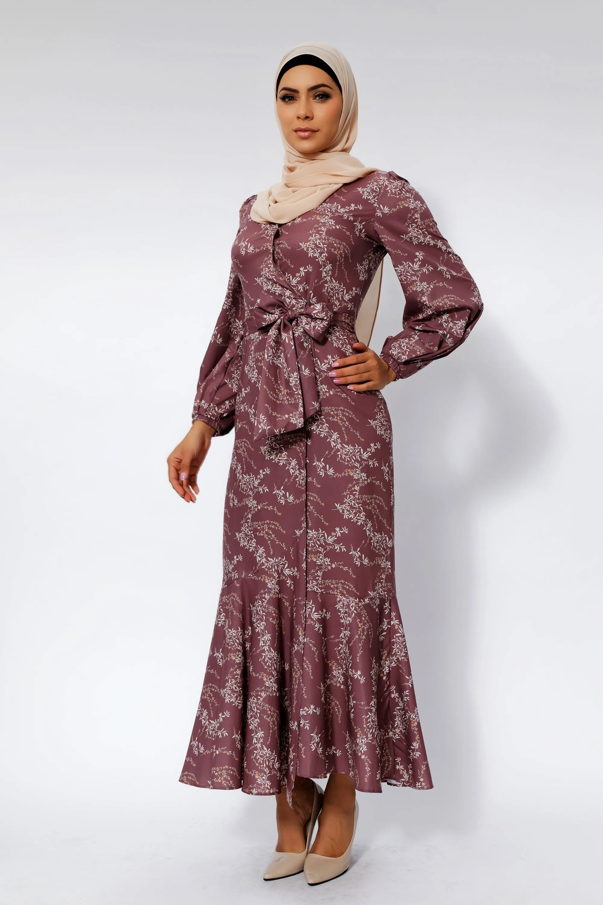 Rose Floral Ruffle Faux Wrap Maxi Dress