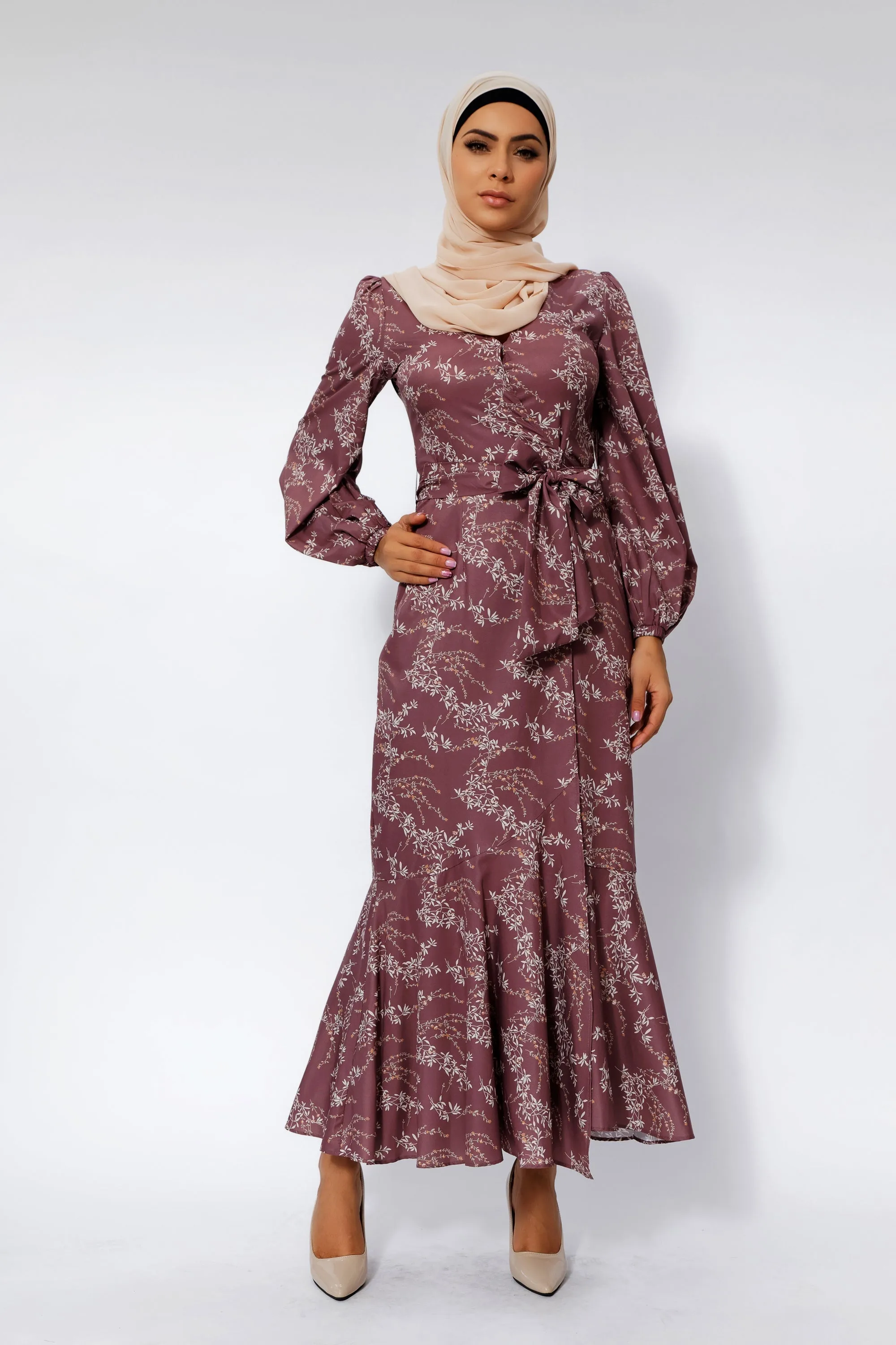 Rose Floral Ruffle Faux Wrap Maxi Dress