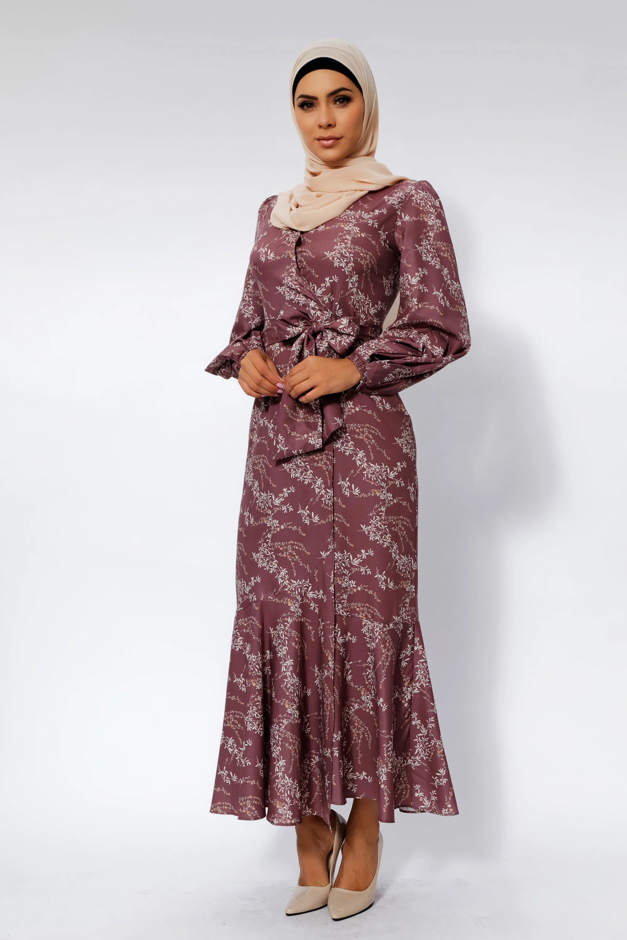 Rose Floral Ruffle Faux Wrap Maxi Dress