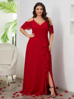 Women Plus Size Cold Shlouder Chiffon Bridesmaid Dresses