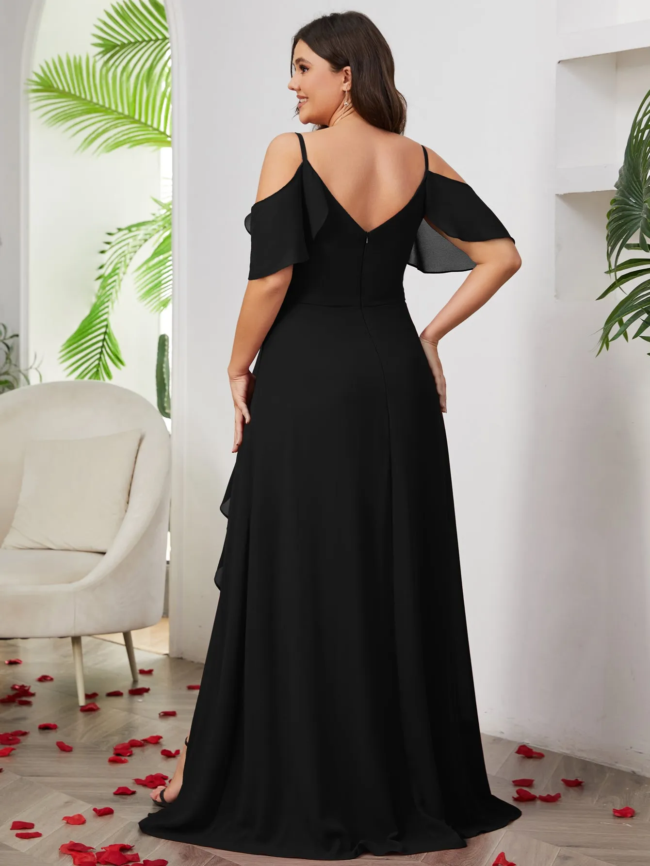 Women Plus Size Cold Shlouder Chiffon Bridesmaid Dresses