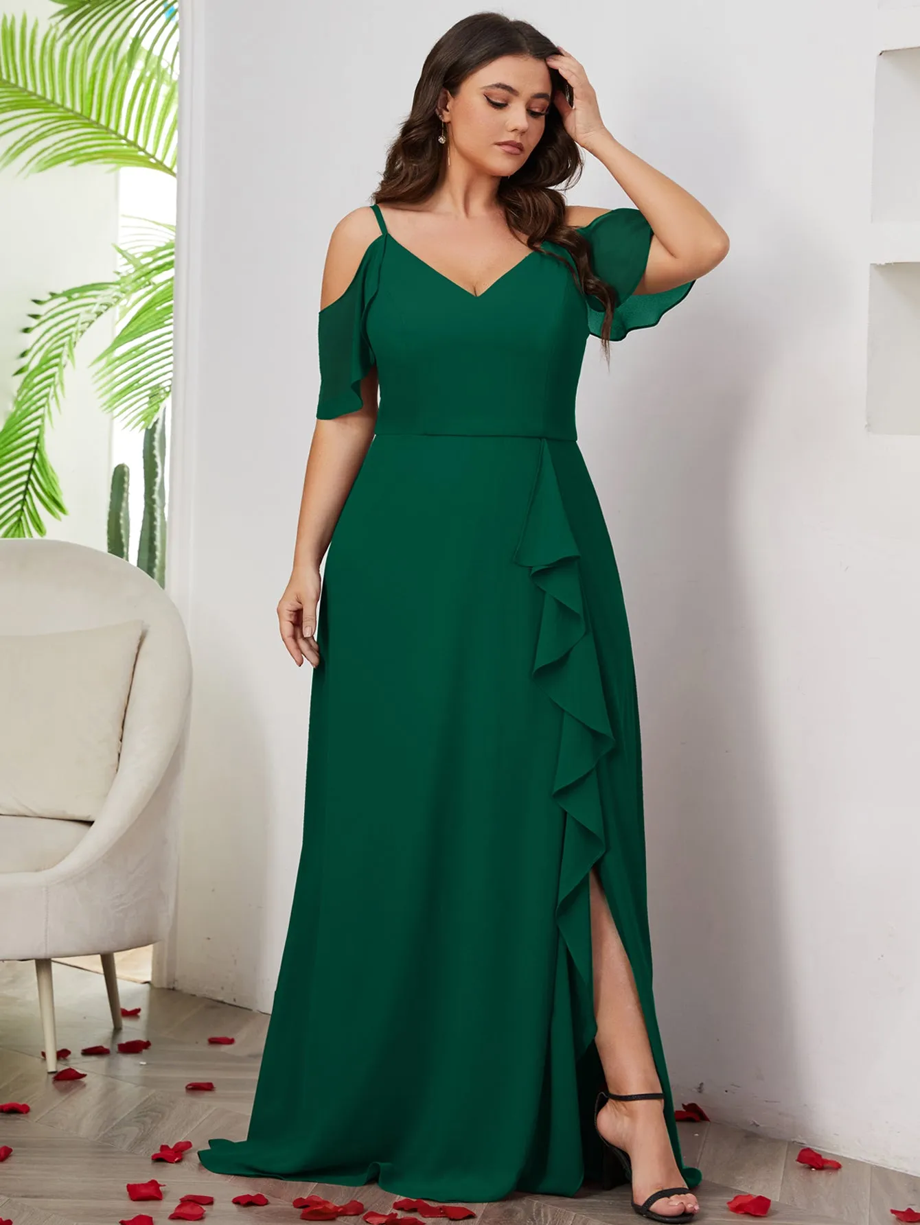 Women Plus Size Cold Shlouder Chiffon Bridesmaid Dresses