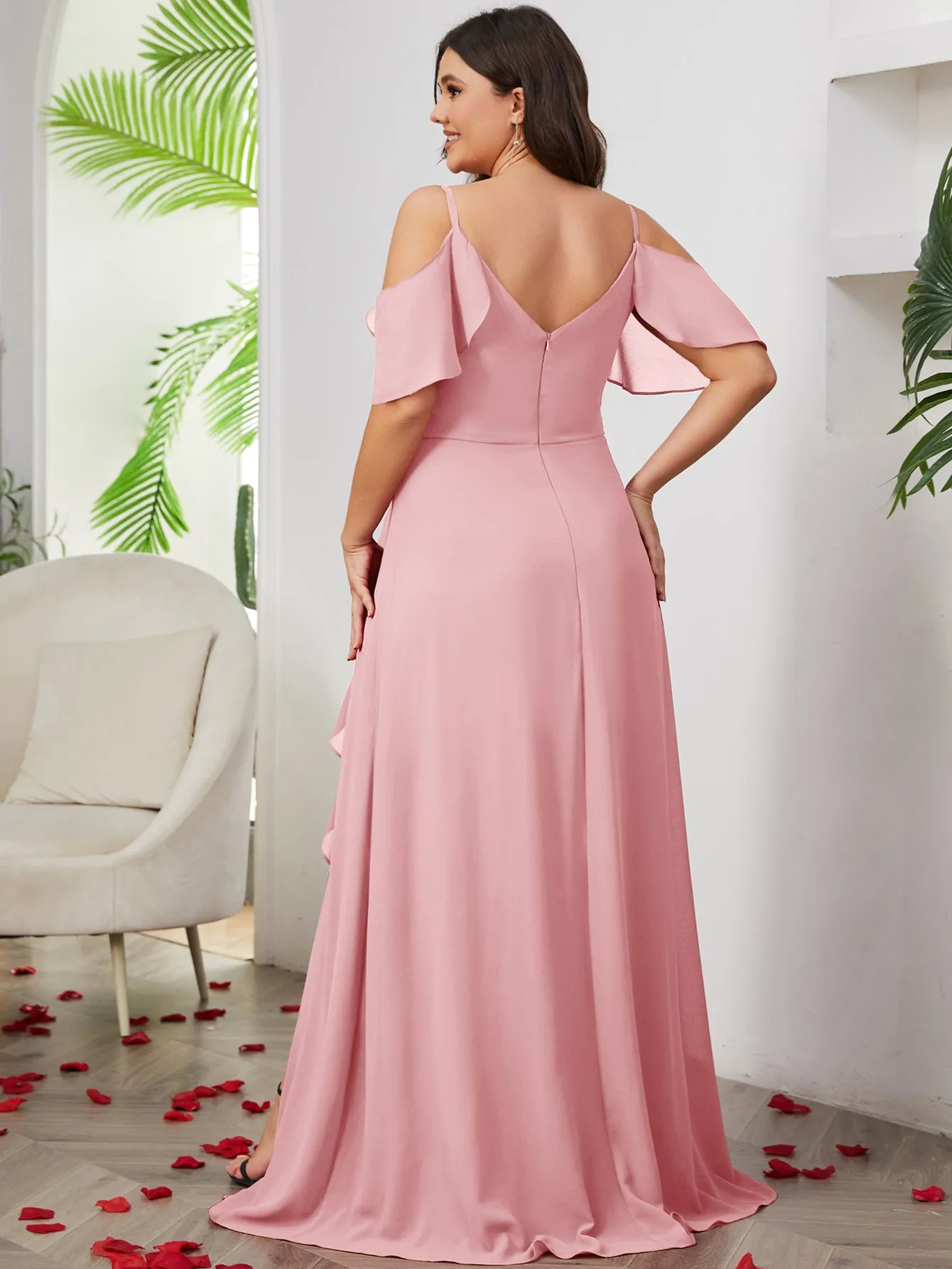 Women Plus Size Cold Shlouder Chiffon Bridesmaid Dresses