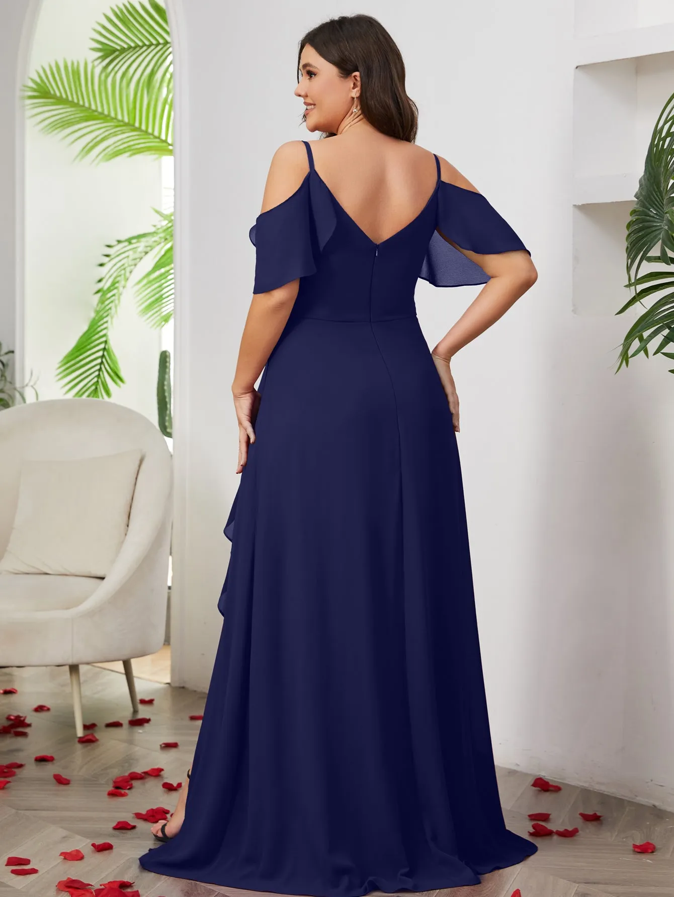 Women Plus Size Cold Shlouder Chiffon Bridesmaid Dresses