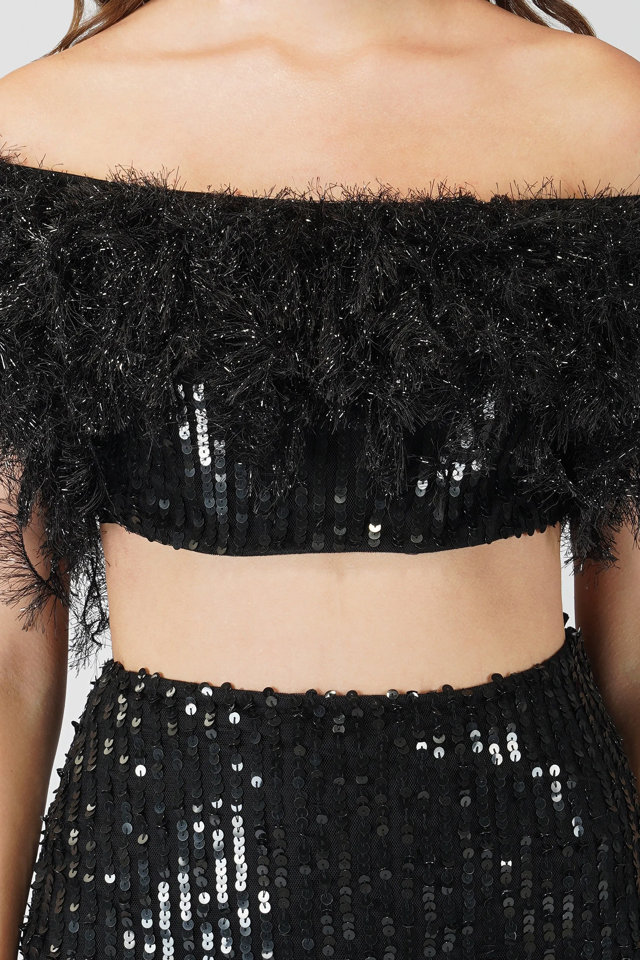 Zuri Sequin Black Feather Skirt